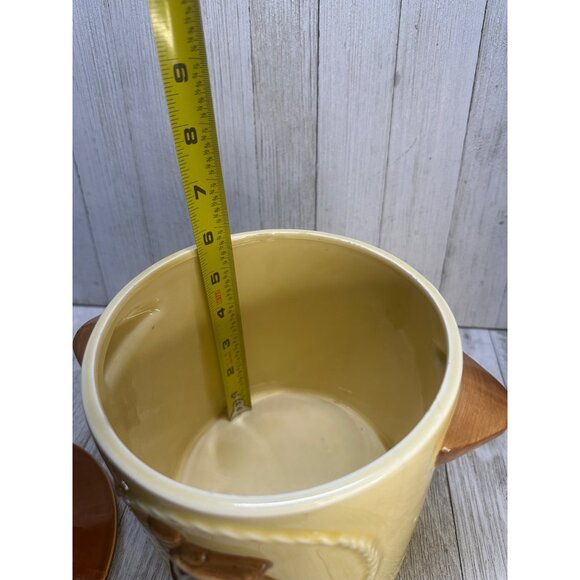 Vtg Pot Belly Stove Design Ceramic Cookie Jar Cannister with Brown Lid 9" Tall - Picture 7 of 10